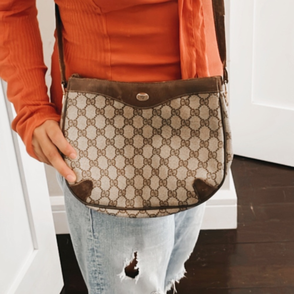 Vintage Gucci Crossbody Crescent Bag Monogram
